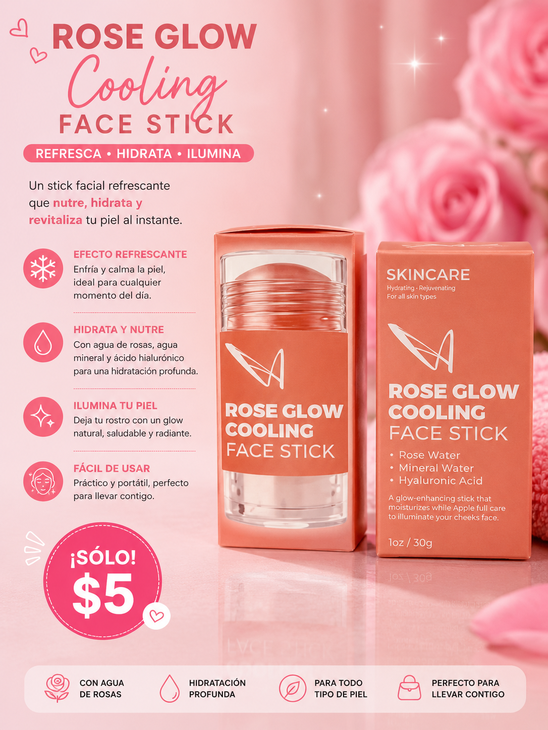Rose Glow cooling- face stick
