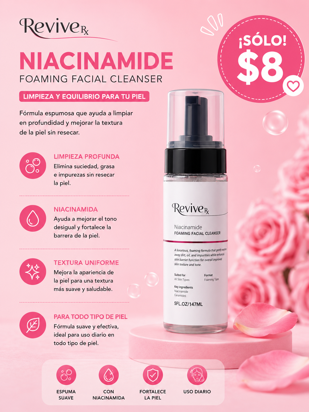 Foaming facial cleanser niacinamide- revive Rx
