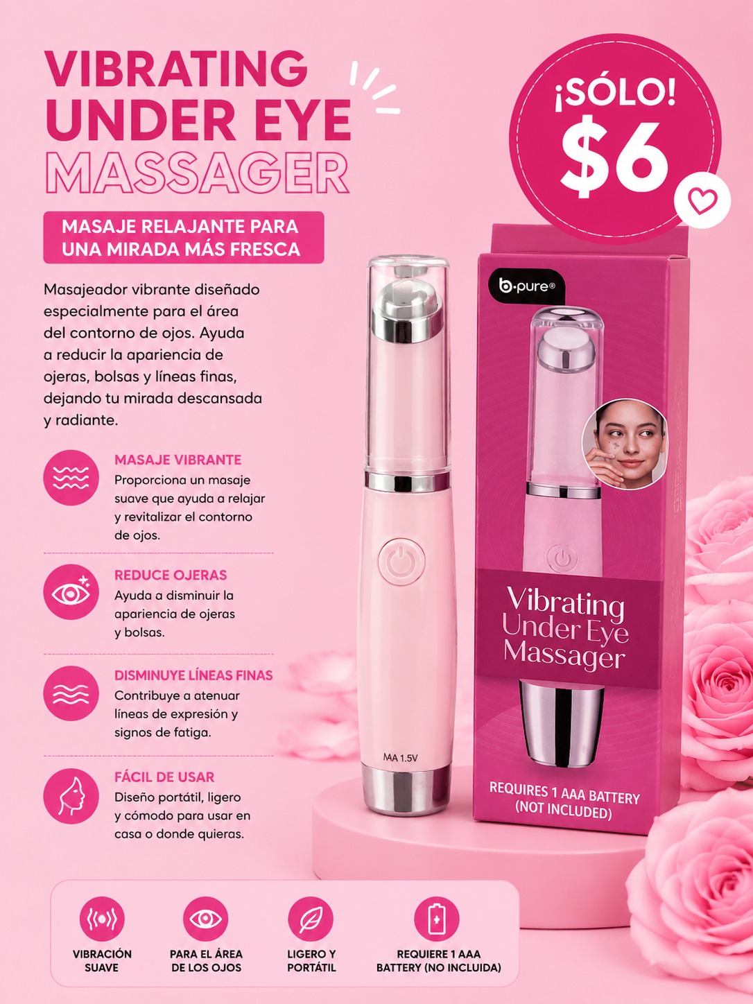 Vibrating under eye massager -b.pure