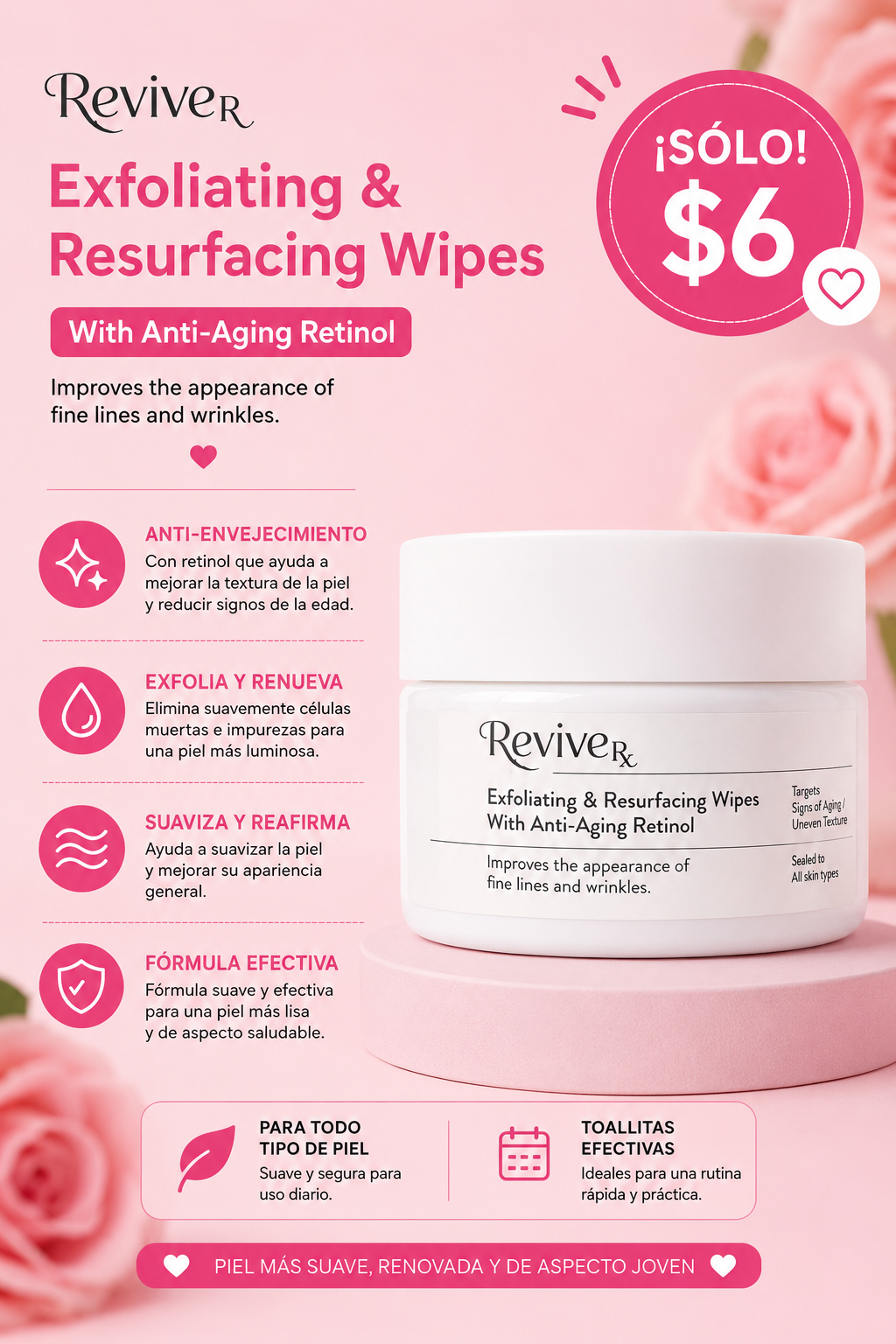 ReviveRX- Exfoliating & Resurfacing Wipes with Anti-Aging Retinol