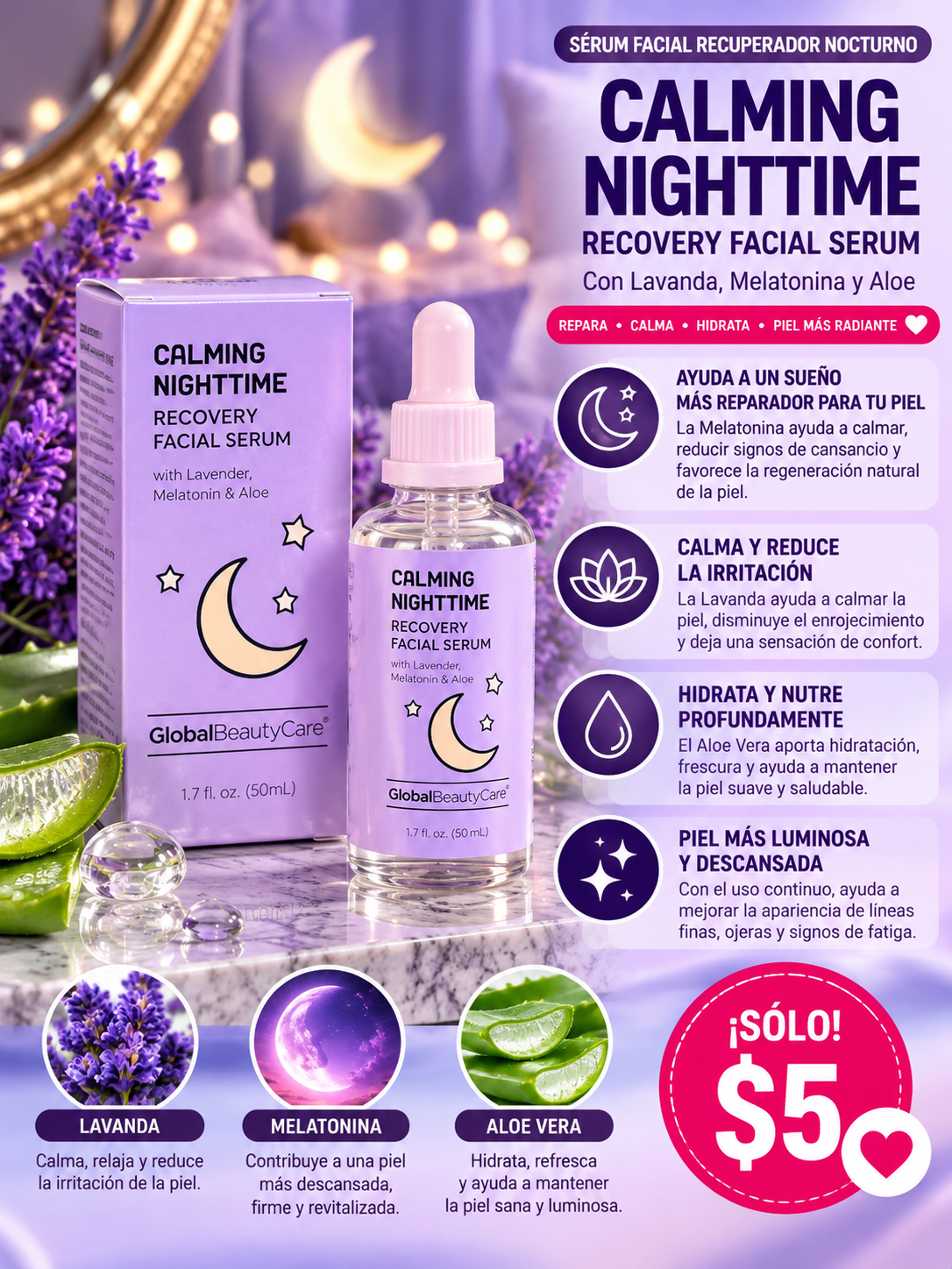 Calming Nighttime recovery facial serum