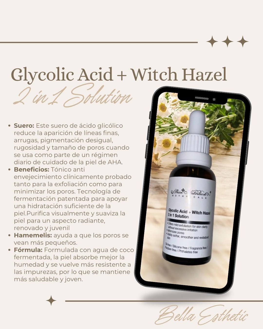 Skin Nutrition Serum 2 In 1 Solution Skin Renew Exfoliant, Glycolic Acid + Witch Hazel