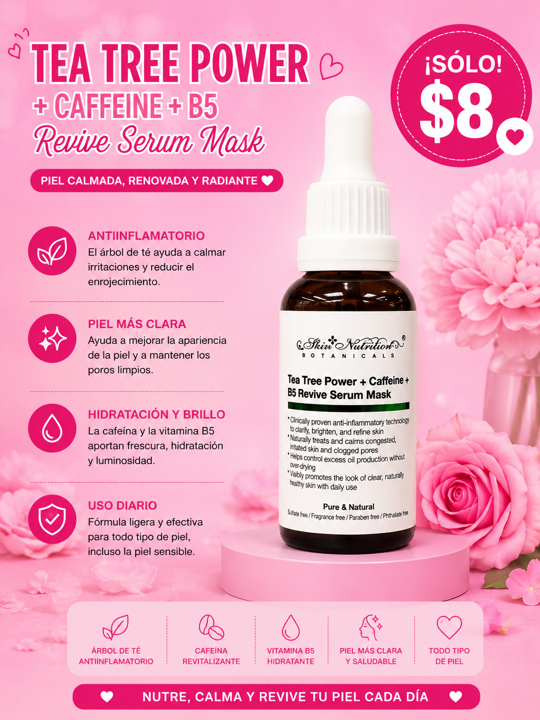 Skin Nutrition tea tree power + caffeine + b5 revive serum mask