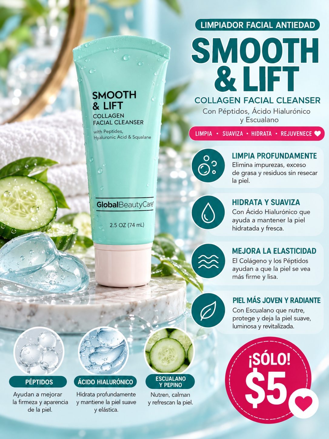 Smooth & lift collagen facial cleanser